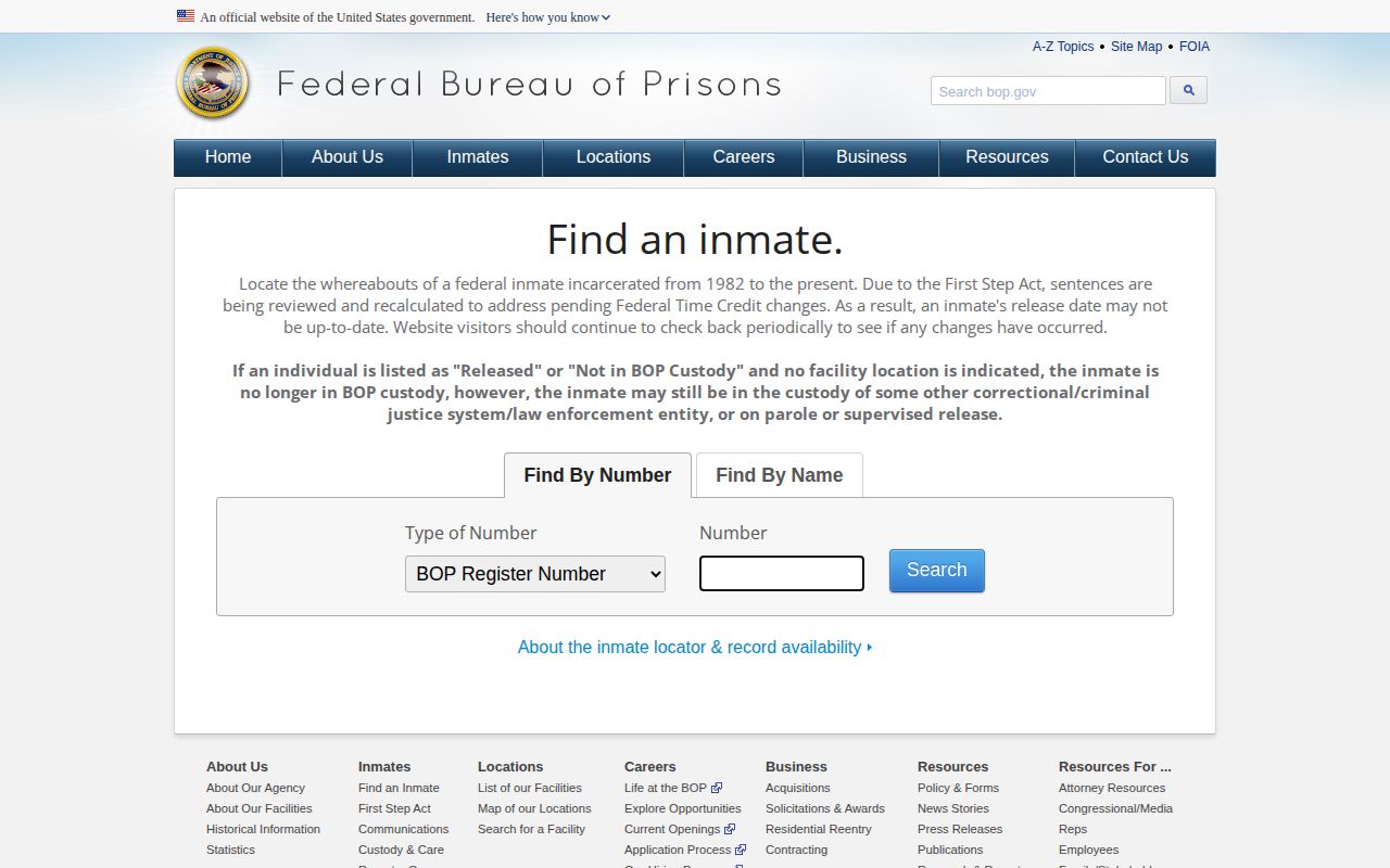 Federal Bureau of Prisons release locator for a McMullen County federal record