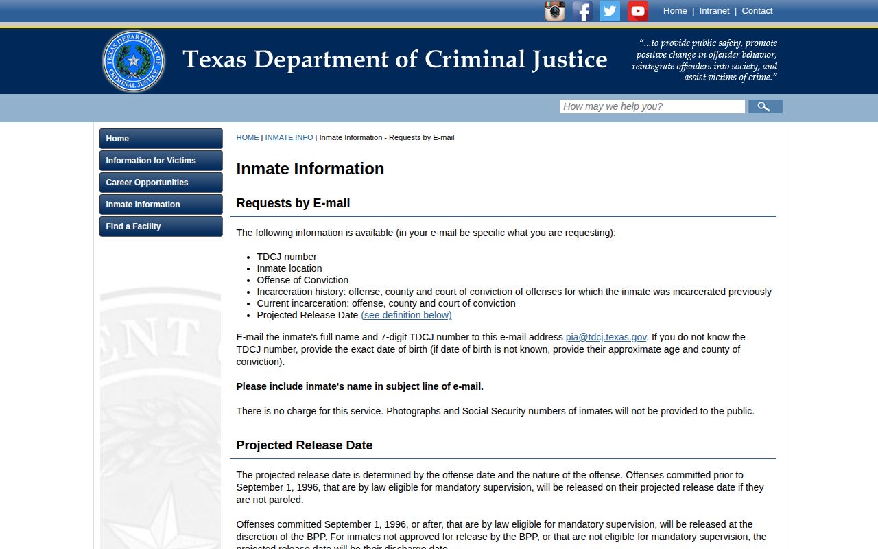 TDCJ-CID projected release definition for a McMullen case